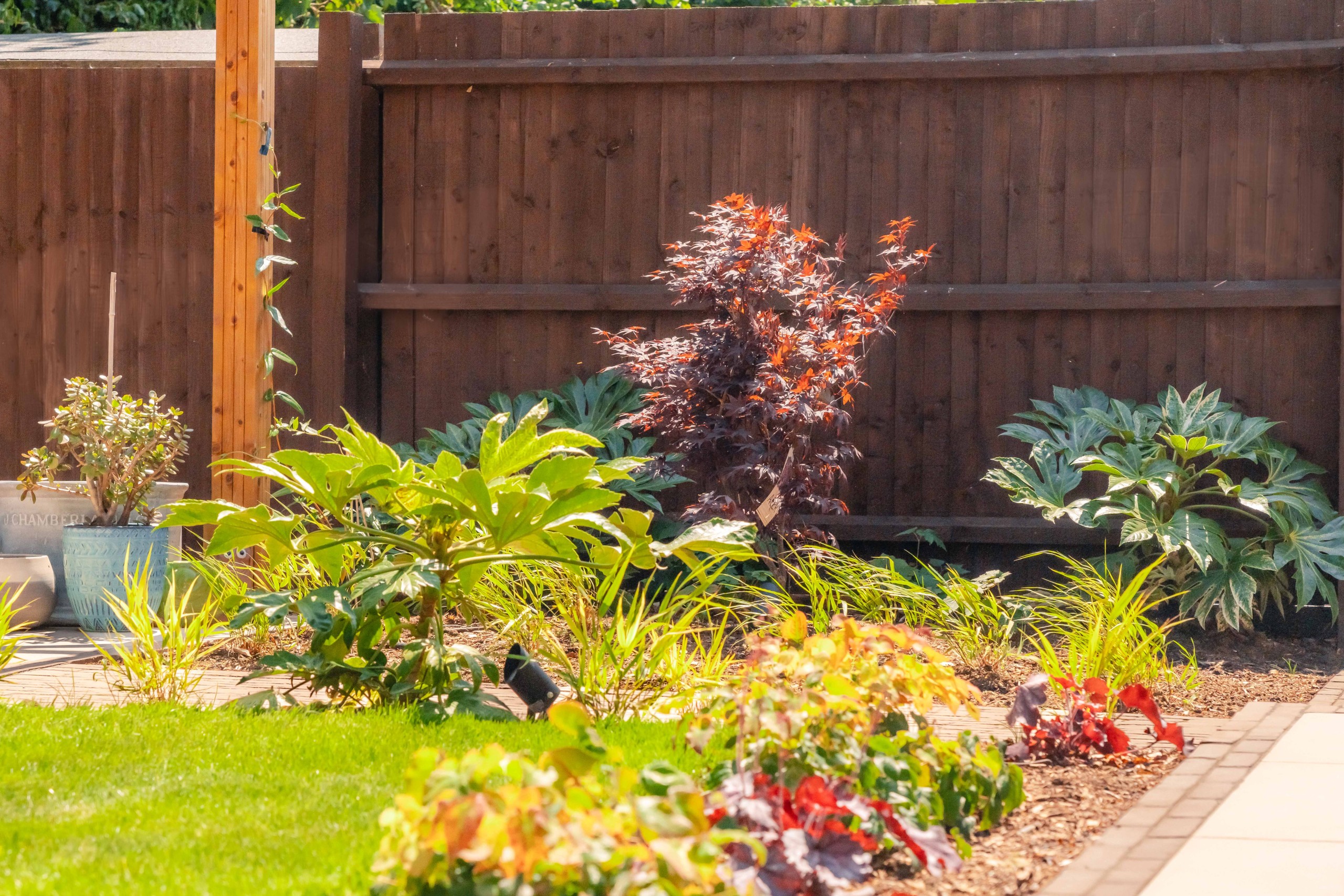 Image shows a newly planted flower bed